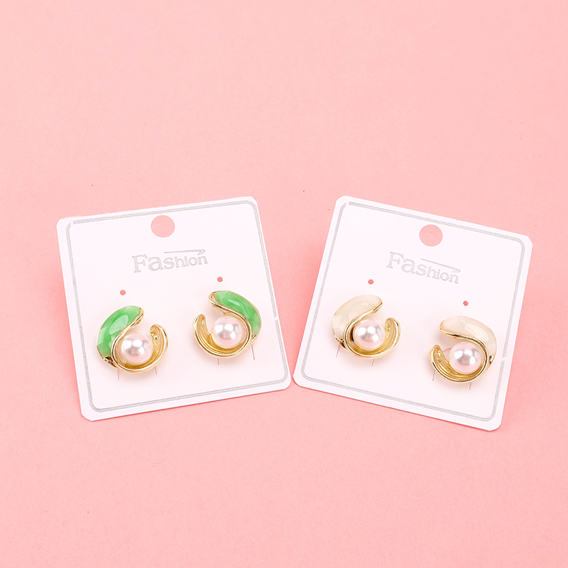 Long Enamel Pearl Ear Studs Alloy 4020101085