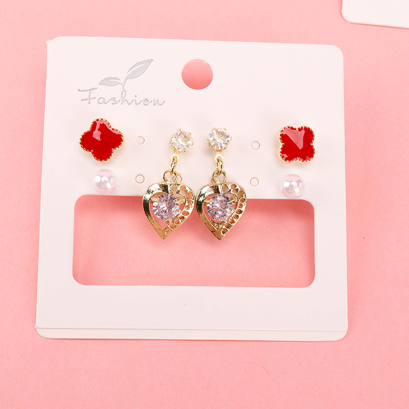 3 Pairs Enamel Rhinestone Ear Studs