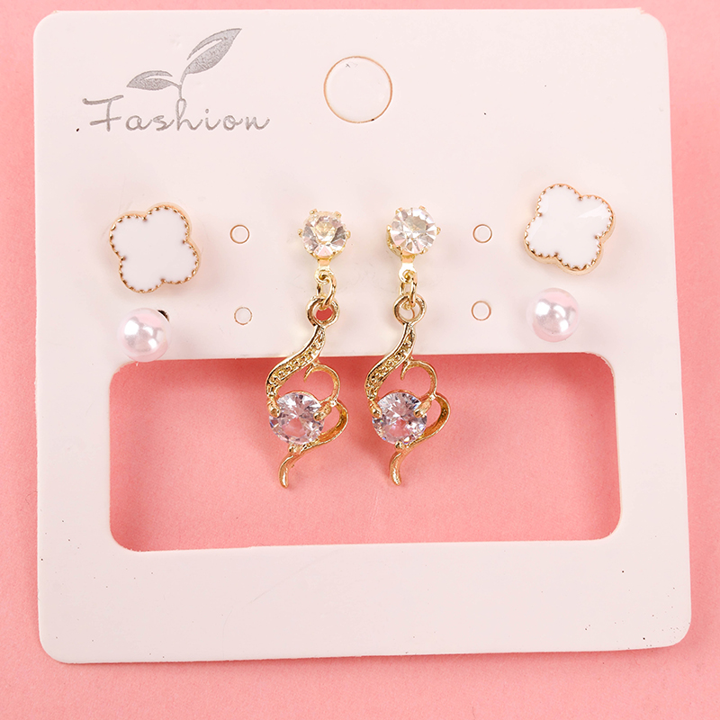 3 Pairs Enamel Rhinestone Ear Studs