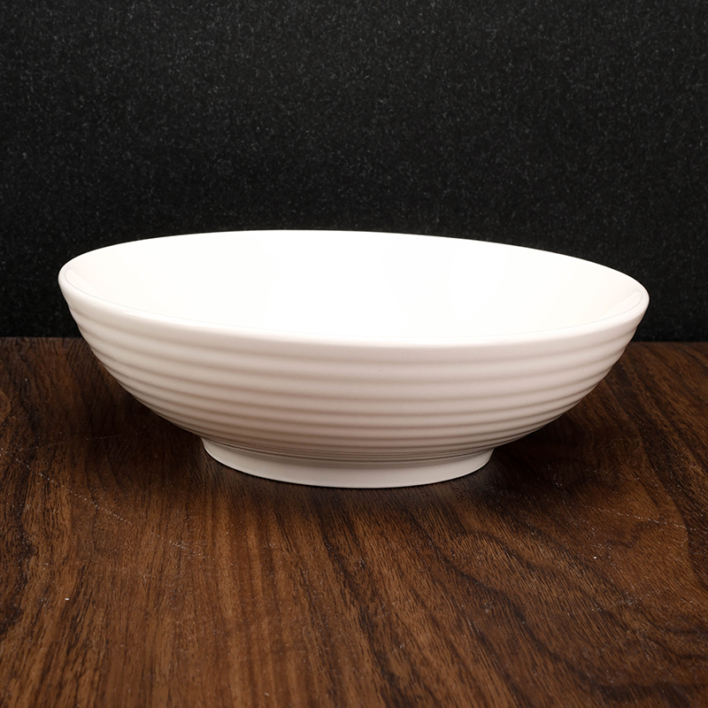 7 Inch White Ceramic Bowl Horizontal Grain