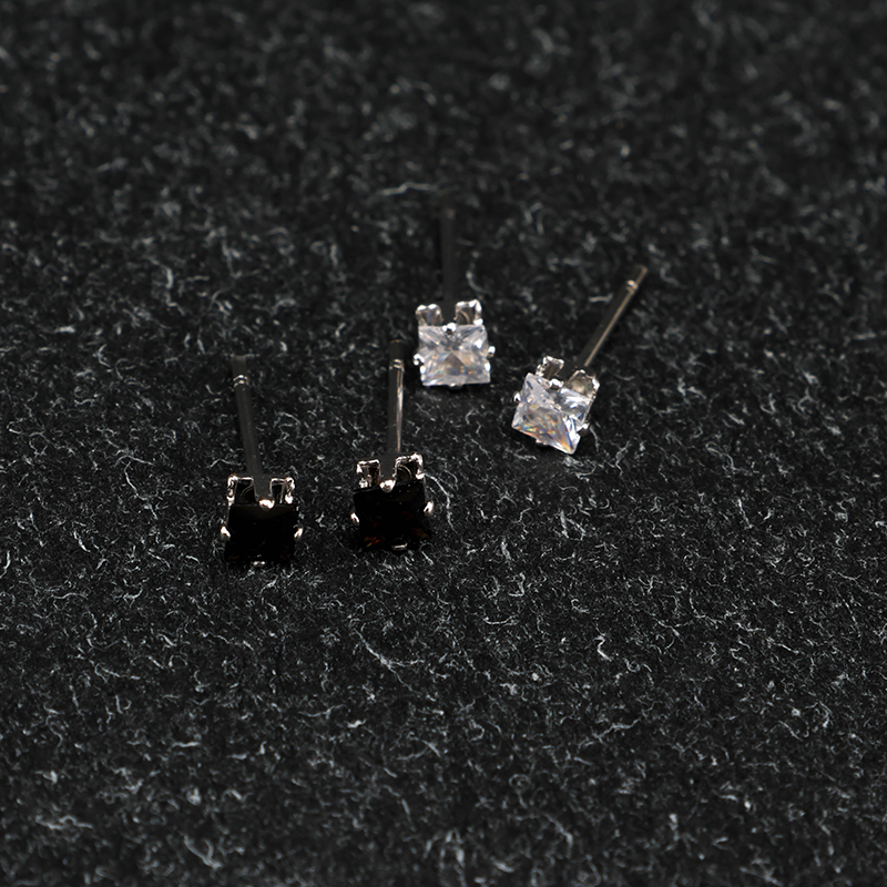 Black White Mini Zircon Ear Studs