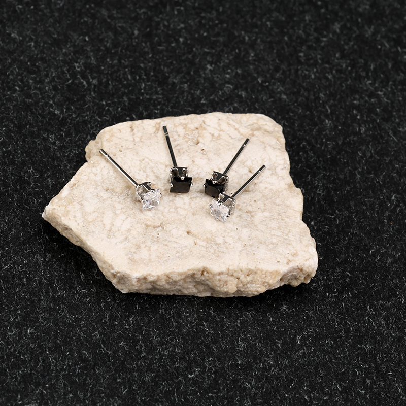 Black White Mini Zircon Ear Studs
