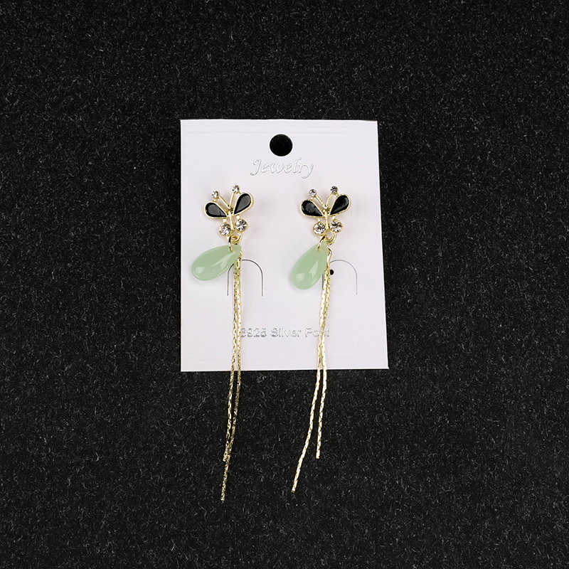 Enamel Rhinestone Tassel Ear Studs