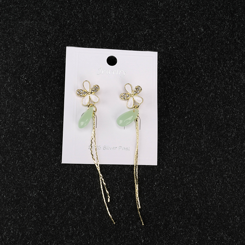 Enamel Rhinestone Tassel Ear Studs
