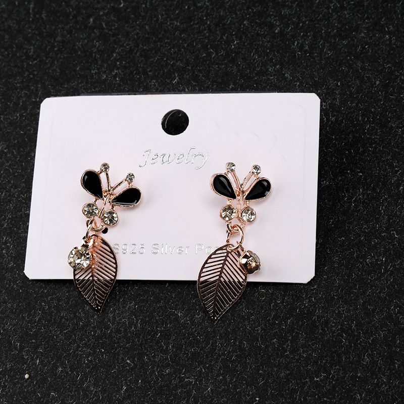 Enamel Rhinestone Leaf Drop Ear Studs Alloy 4020101093