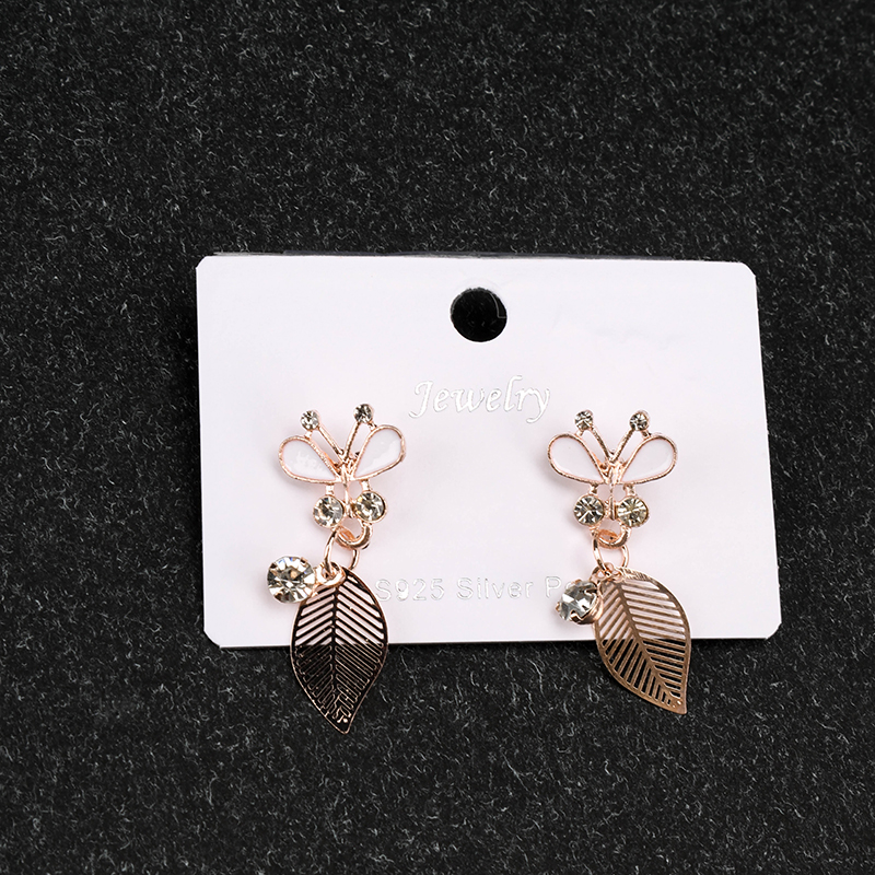 Enamel Rhinestone Leaf Drop Ear Studs Alloy 4020101093