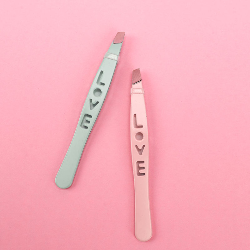 S-547B Single Letter Slanted Eyebrow Tweezer Stainless Steel