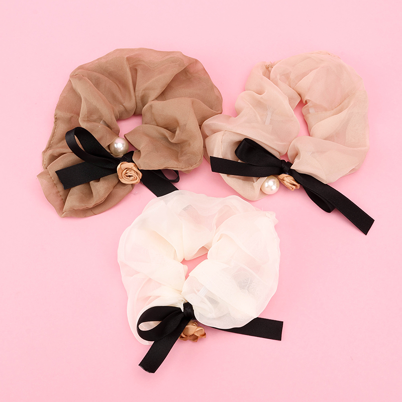 French Pearl Bow Fabric Hair Scrunchie 4012101838