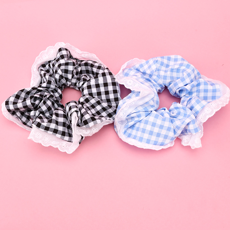 Simple Plaid Lace Polyester Hair Scrunchie 4012101840