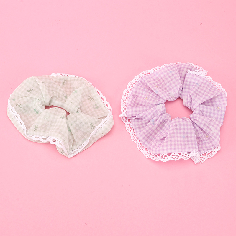 Bow Lace Plaid Polyester Hair Scrunchie 4012101844