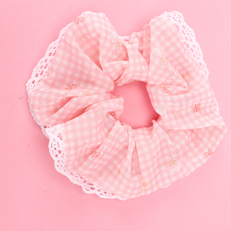 Bow Lace Plaid Polyester Hair Scrunchie 4012101844