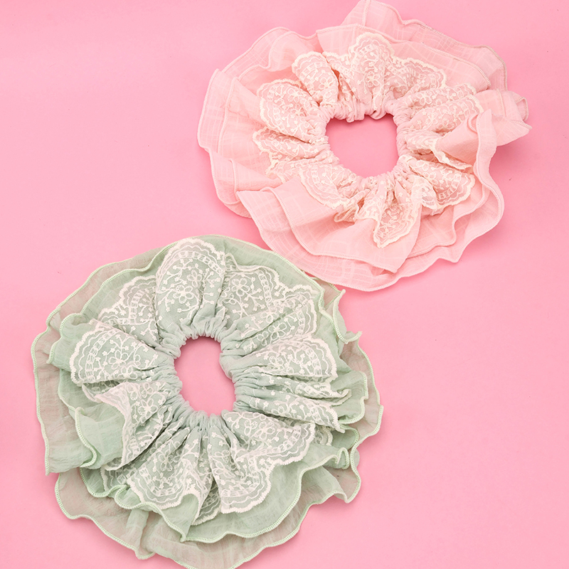 Double Pair Buersucker Large Intestinal Ring Polyester Hair Scrunchie 4012101851