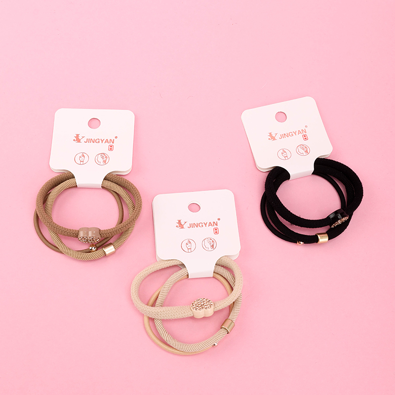Curry Color Point Drill Bead Combination Rubber Band 3 Hair Tie