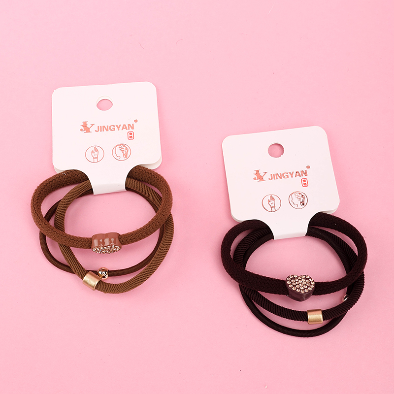 Curry Color Point Drill Bead Combination Rubber Band 3 Hair Tie