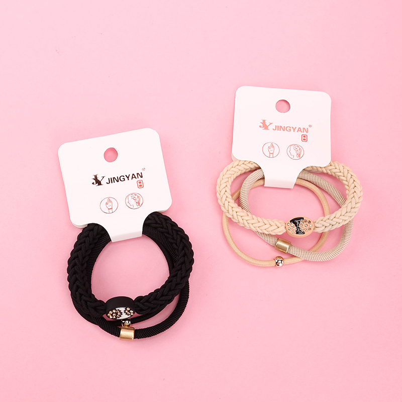 Diamond Bead Braid Combination Rubber Band 3 Pieces Hair Tie