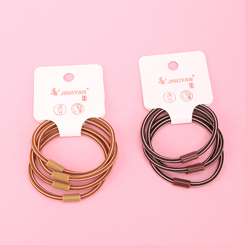 Four Long Curry Colored Rubber Beads Hair Tie Nylon