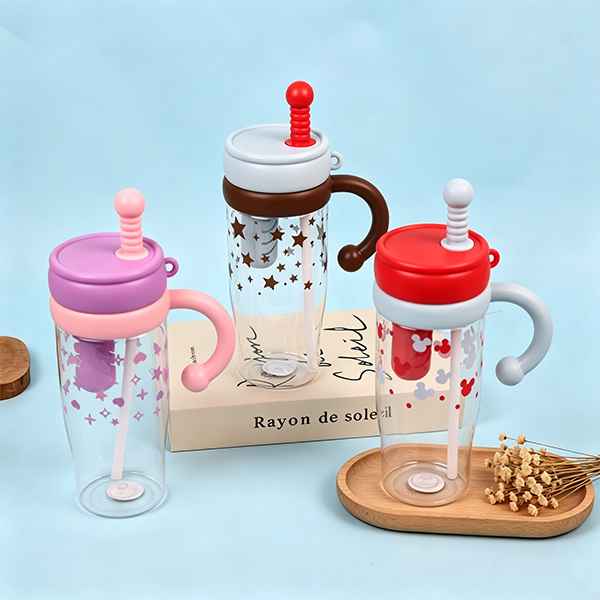1000 ML Silicone Cartoon Plastic Straw Cup