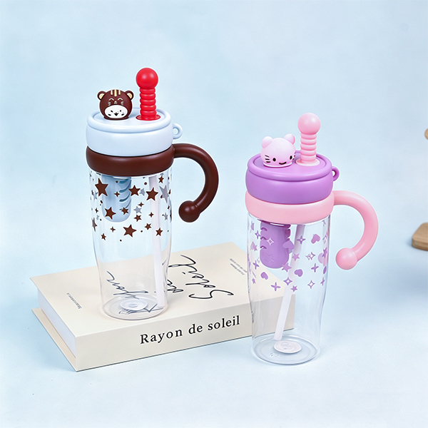 1000 ML Silicone Cartoon Plastic Straw Cup