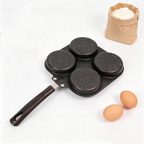 Square Four Round Black Handle Iron Frying Pan 113140003