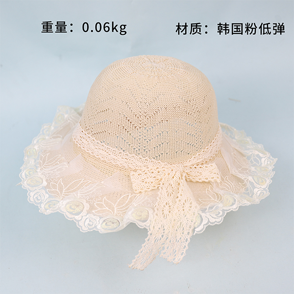 Bow Lace Trim Woven Hat