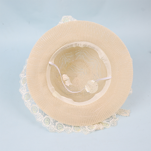 Bow Lace Trim Woven Hat