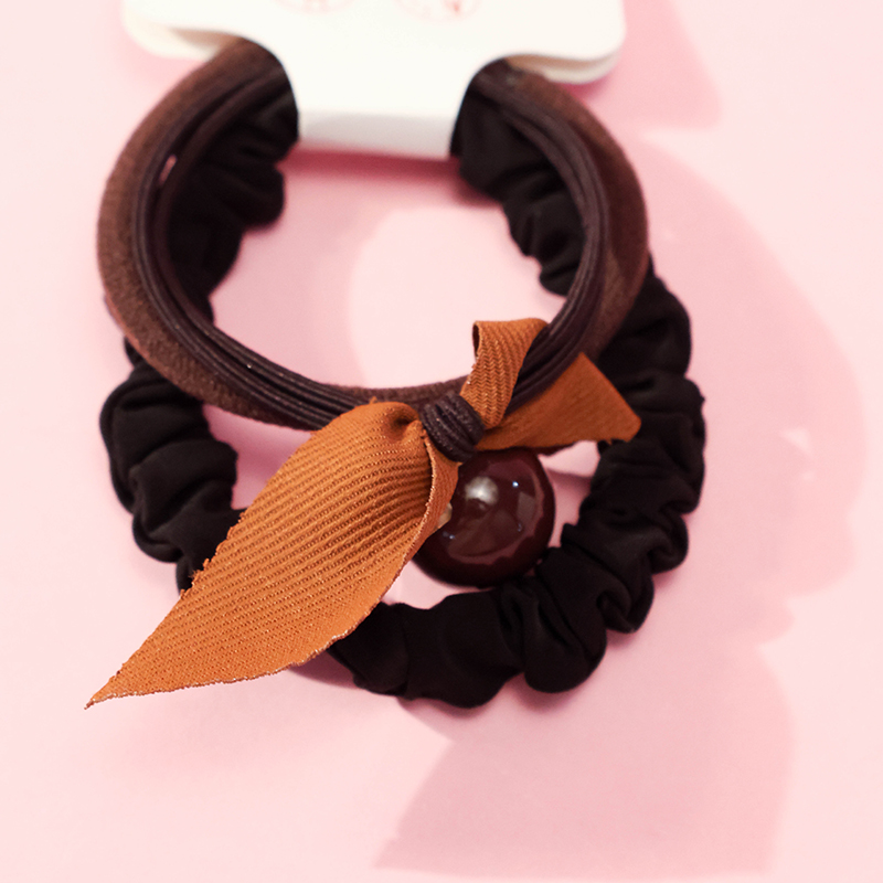 Curry Color Crystal Ribbon Bead Combination Rubber Band 3 Hair Tie