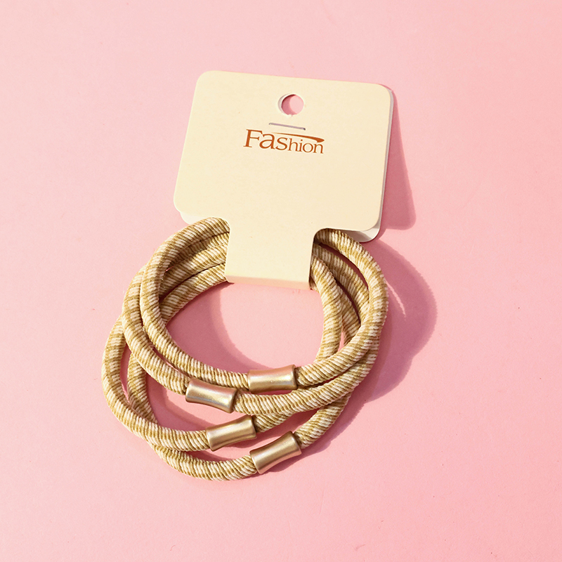 Four Milk Brown Gold Bead Rubber Bands Hair Tie Nylon Spandex