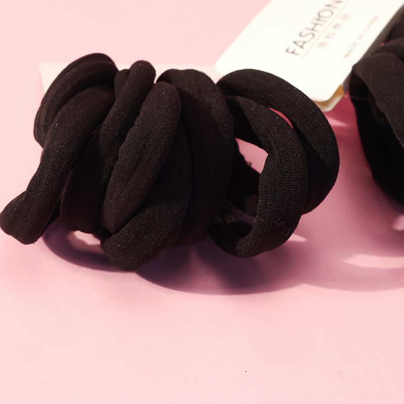8 Black Elevator Cotton Rubber Bands Thick Hair Tie