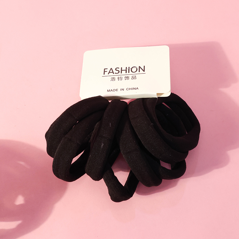 8 Black Elevator Cotton Rubber Bands Thick Hair Tie