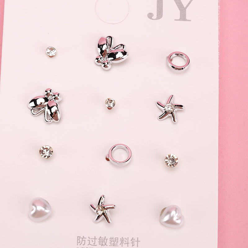 Geometric Silver Ear Studs Set
