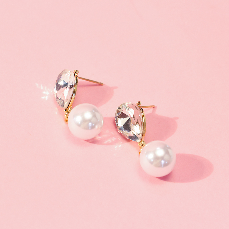 Long Zircon Pearl Drop Ear Studs Alloy 4020101100