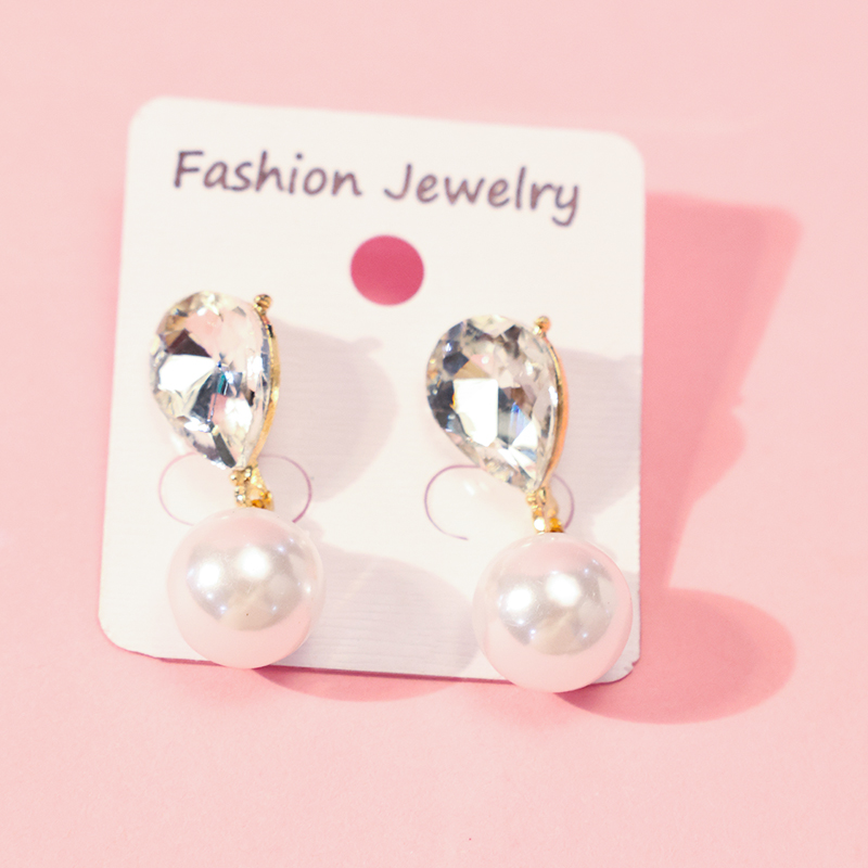 Long Zircon Pearl Drop Ear Studs Alloy 4020101100