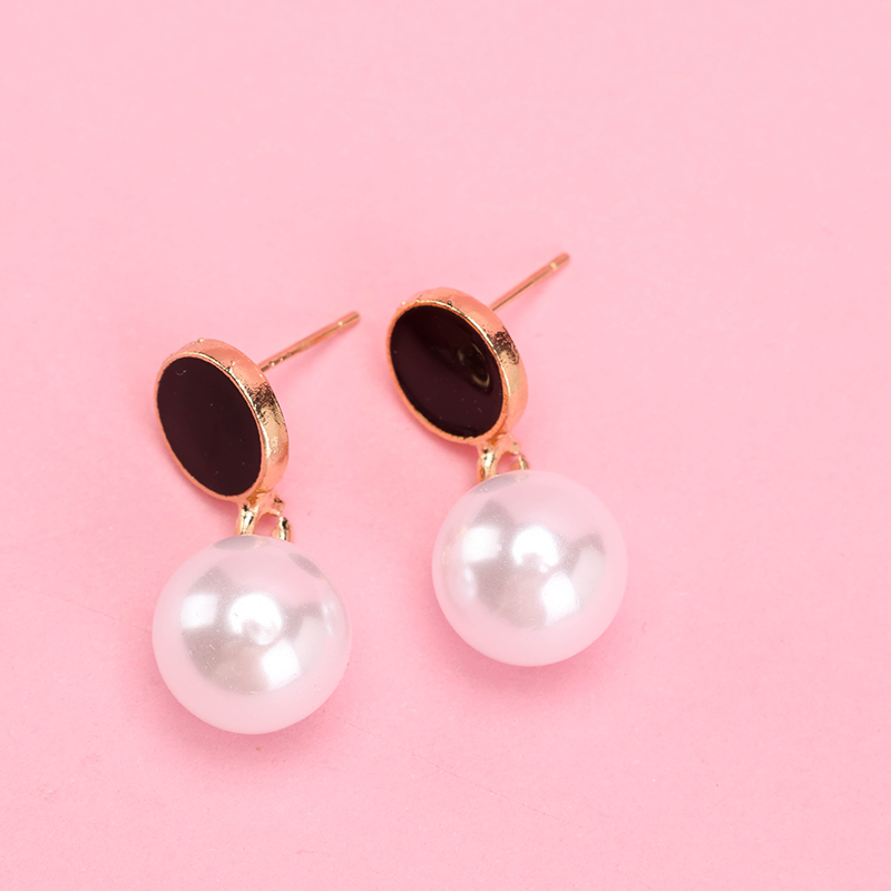 Long Enamel Diamond Pearl Ear Studs