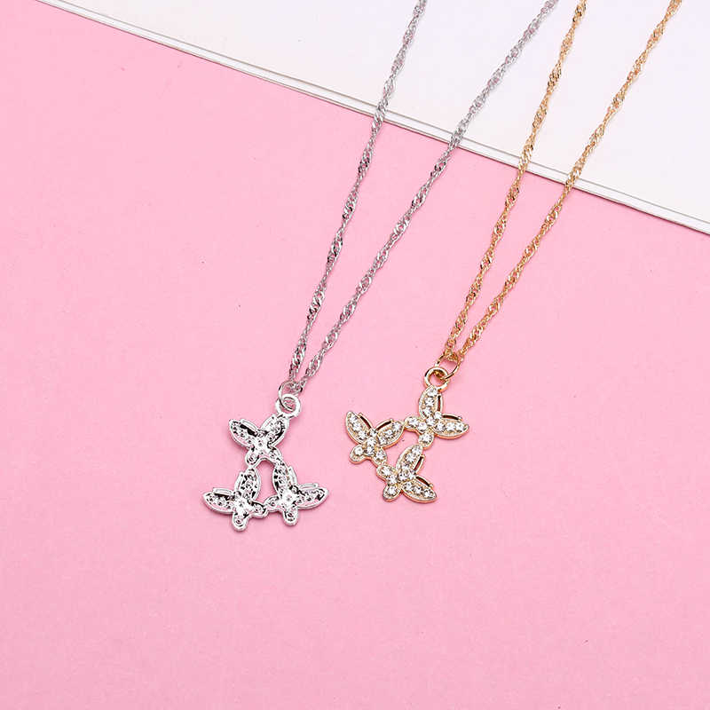 Three Diamond Butterfly Necklace