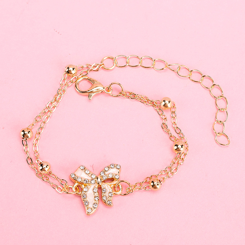Double Layer Rhinestone Bow Bracelet Alloy 4021001148