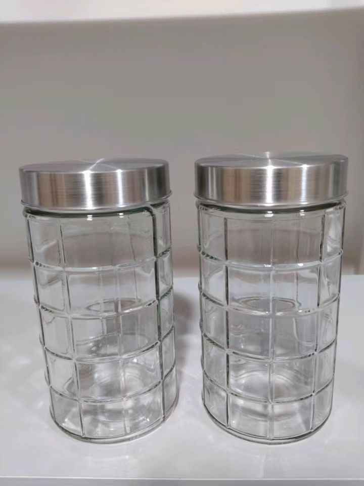 16112 steel lid checkered glass jar (700ml)