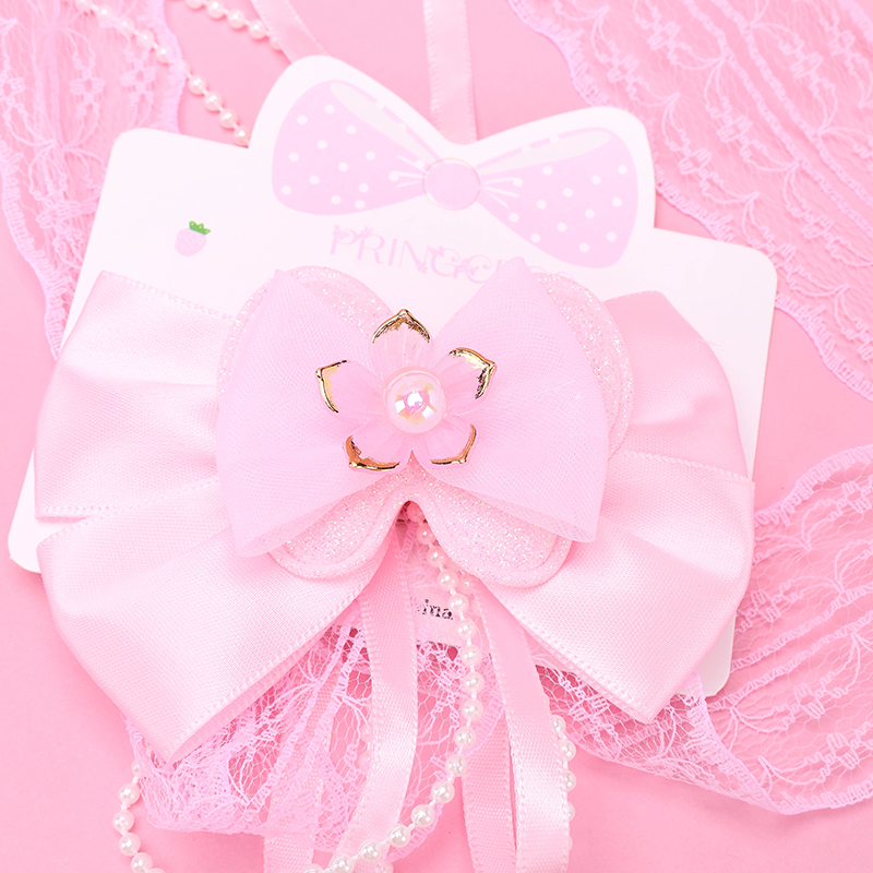 Bow Pearl Lace Ribbon Duckbill Hair Clip