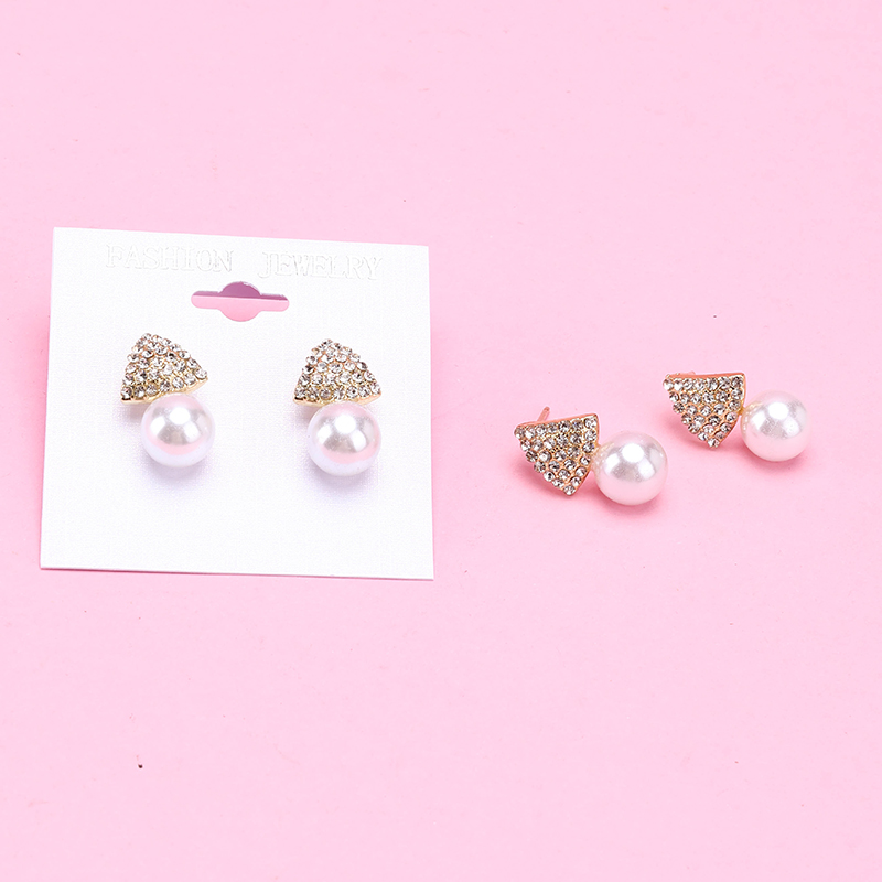 Diamond Triangle Pearl Ear Studs
