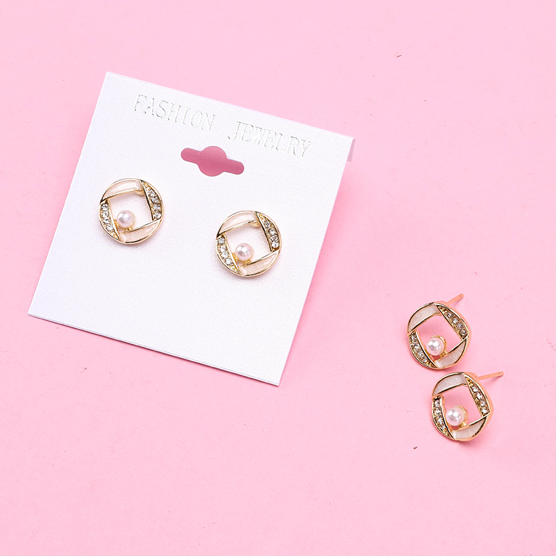Enamel Diamond Round Ear Studs