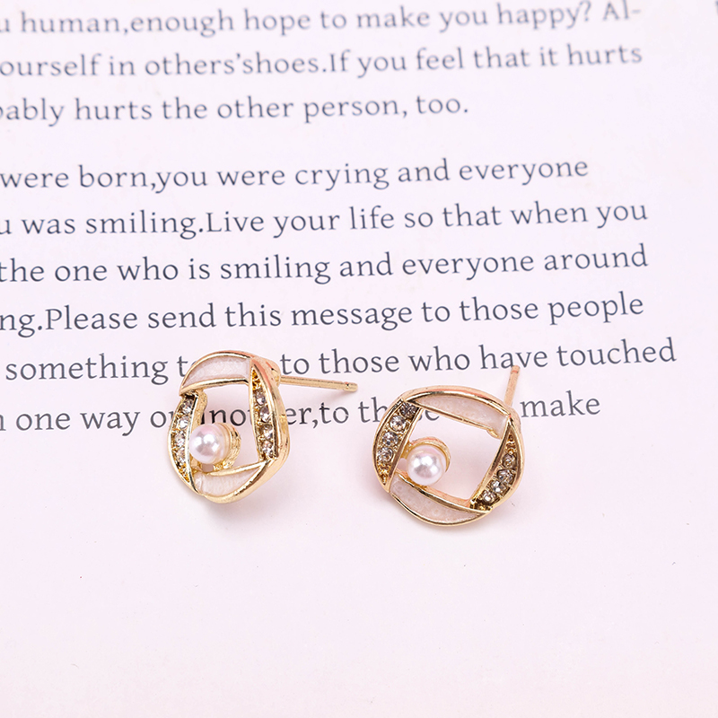 Enamel Diamond Round Ear Studs