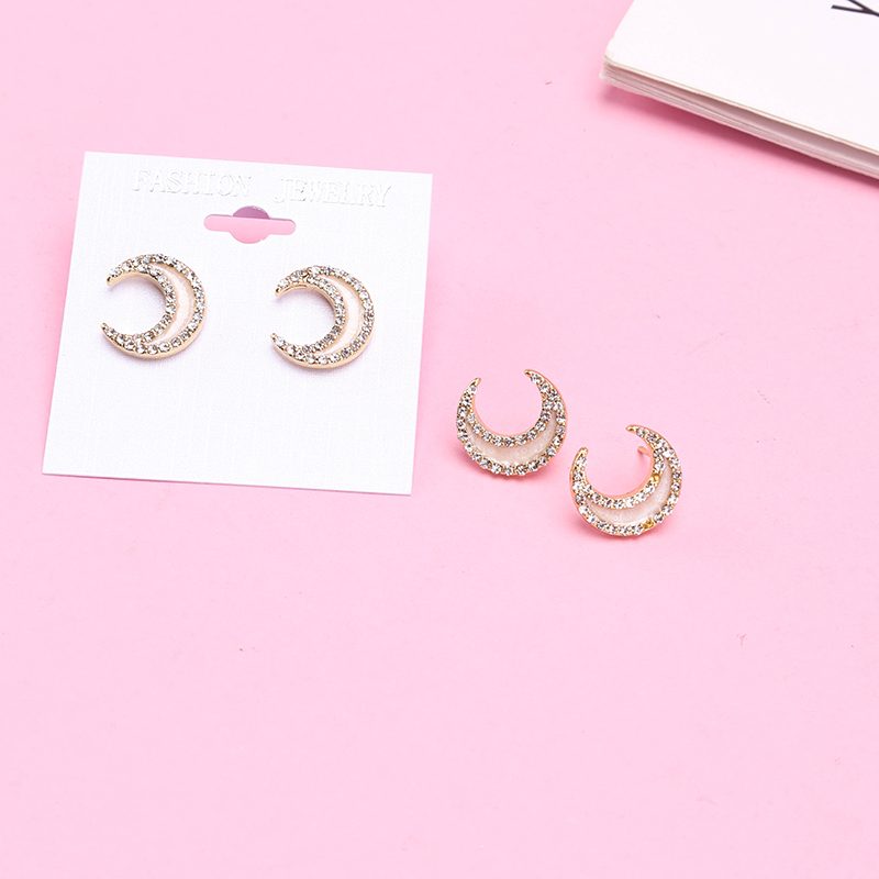 New Diamond Moon Ear Studs