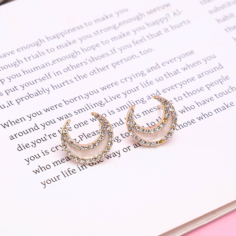 New Diamond Moon Ear Studs