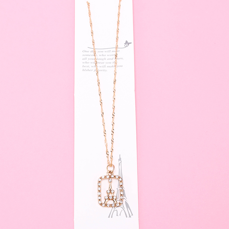 Hollow Diamond Tower Water Wave Necklace