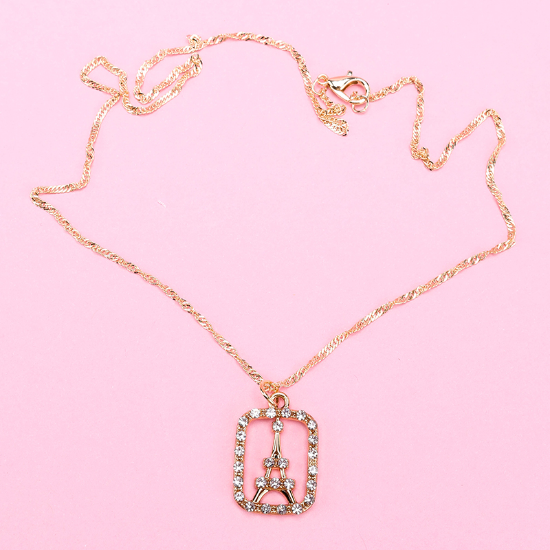 Hollow Diamond Tower Water Wave Necklace