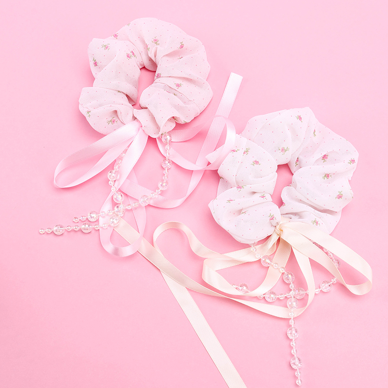 Floral Tassel Ribbon Synthetic Fiber Hair Scrunchie 4012101891