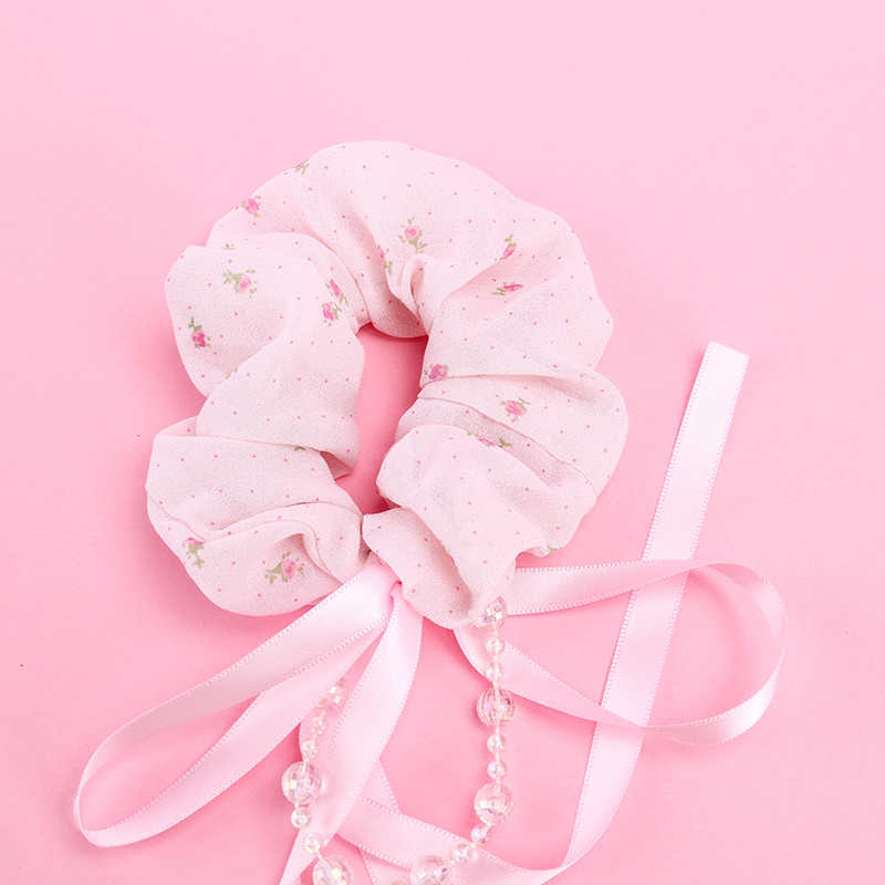 Floral Tassel Ribbon Synthetic Fiber Hair Scrunchie 4012101891