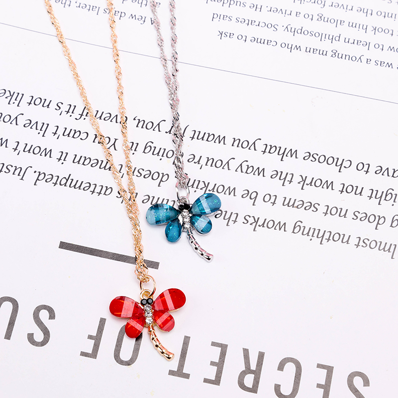 Colorful Diamond Dragonfly Water Wave Necklace