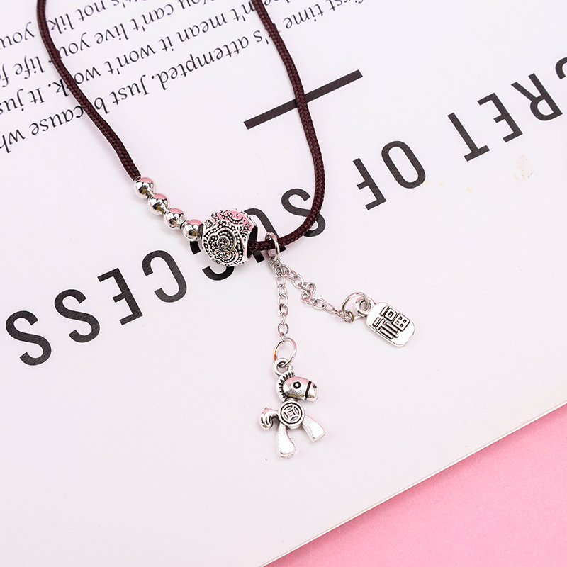 Silver Tone Bead Black Cord Necklace