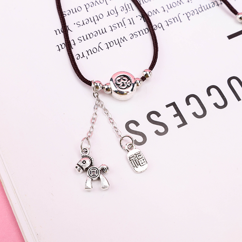 Silver Tone Bead Black Cord Necklace