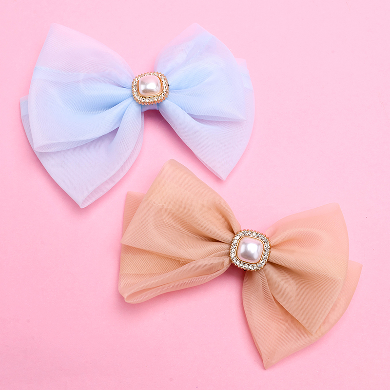 Colorful Mesh Bow Duckbill Hair Clip Alloy Fabric 4010402755